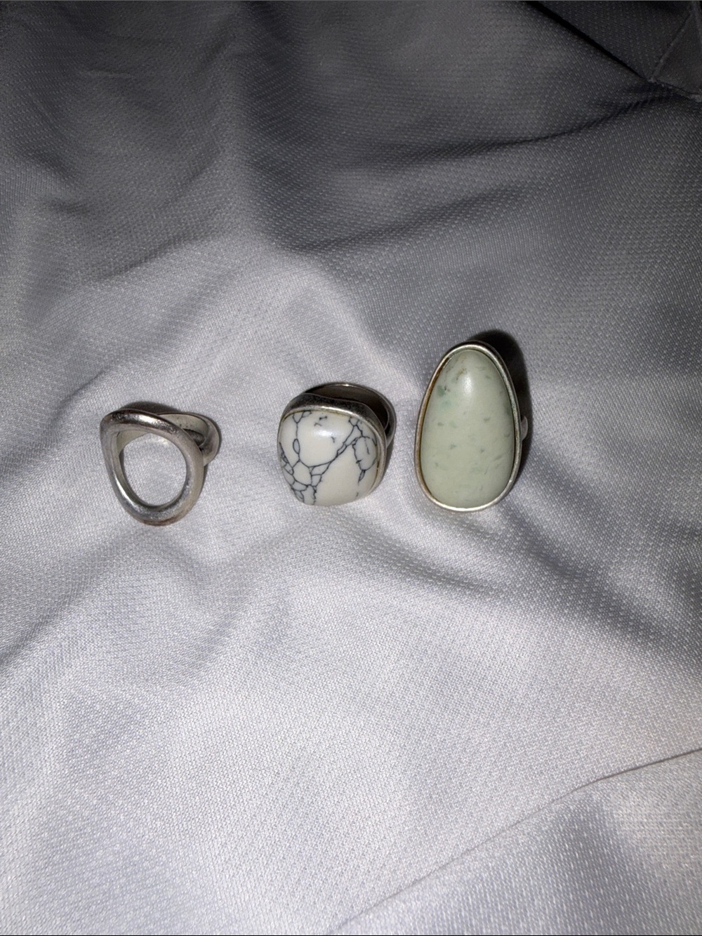 Silver White Stone Ring Trio - Elegant Women's Rings